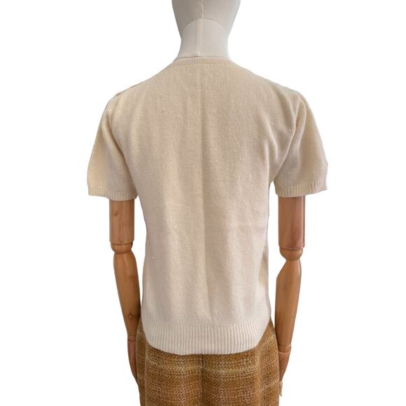 Vintage cream cable short sleeved sweater shoulder button closing size medium - Picture 3 of 11